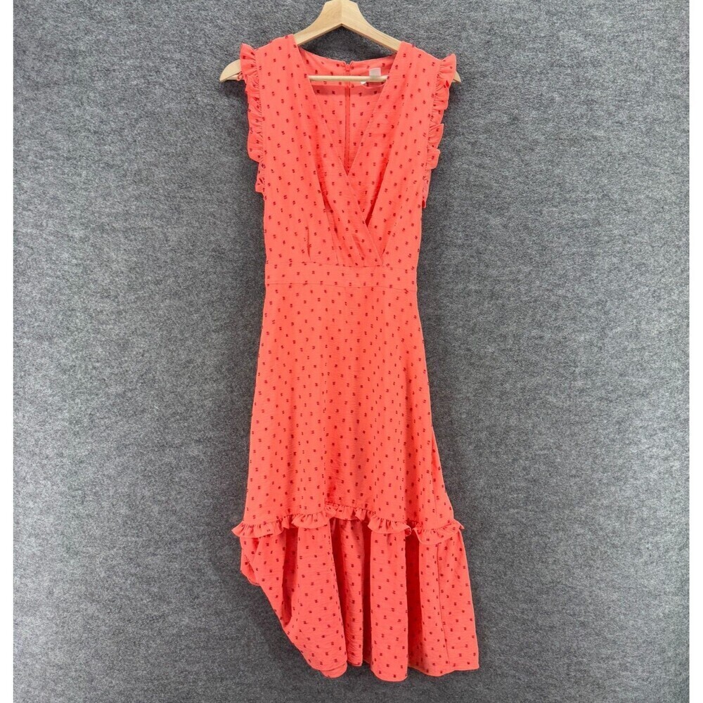 London Times Dress Women 10 Pink Polka Dot Sheath Midi Zipper V-Neck Casual